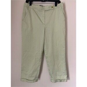 Talbots Mint Lime Green Pinstripe Cropped Cuffed Hems Pants 10 Spring Casual Vac